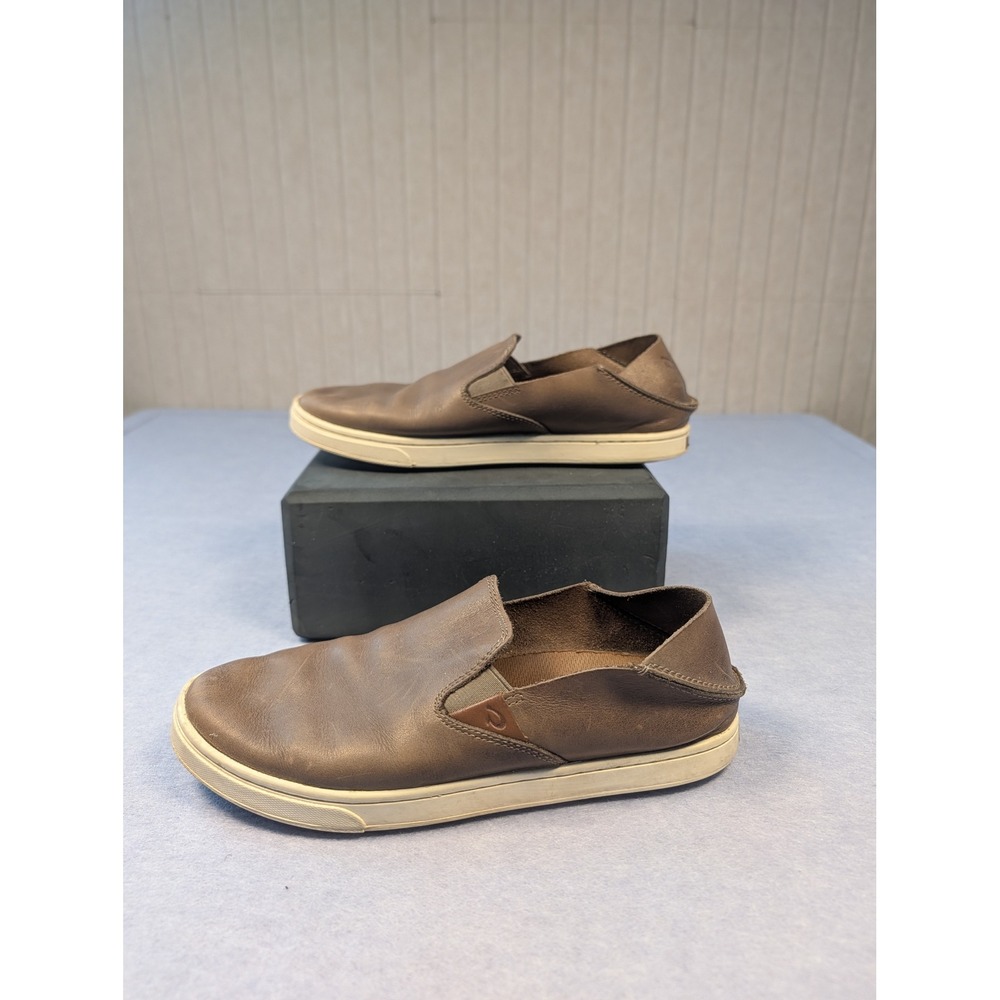 Olukai Pehuea Leather Women 7 Brown Slip On Drop In Heel Sneakers Good